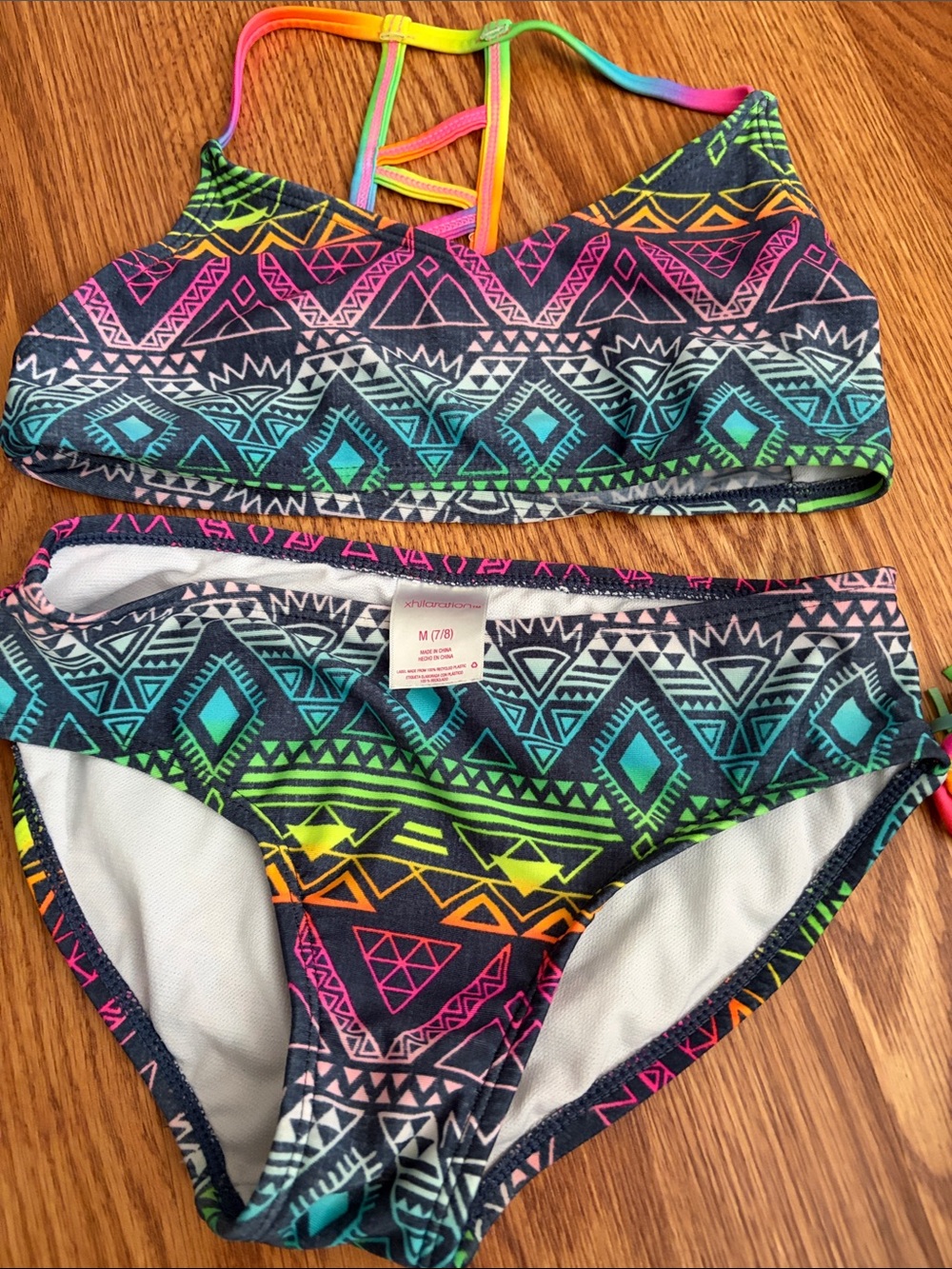 Xhilaration Neon Tribal Print Strappy Bikini Top and Bottom